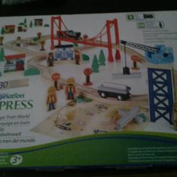 Imagination Express mega train world, 80 pieces, 30 track pieceswith connecting bridge, 6 vehicles. 48 play pieces ,Train travel, busy city countryside.
New only opened to check it was all there.