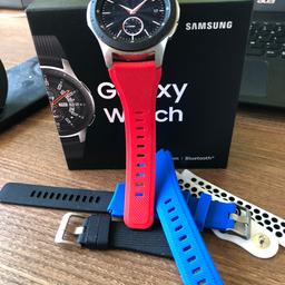 Stunning Samsung galaxy watch Bluetooth and wi-fi plus GPS in mint condition comes with 3 extra watch straps and phone and watch fast charging stand. Grab a stunning bit of technology cash in collection
