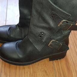 genuine leather, black biker style calf boots
size 6
worn once, excellent condition