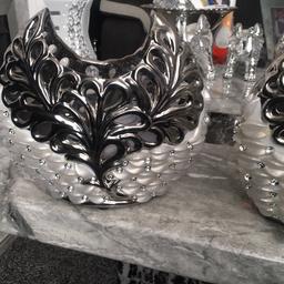 Pair silver cream diamonts vases