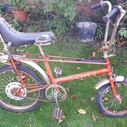 Raleigh chopper mk2 for restoration. 
Needs 2 welds on top tubes as per photo. 
Can deliver for small fee. 
Check out my other bikes.