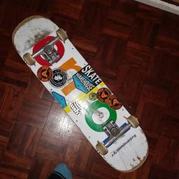 trucks are great wheels work fine grip tape is a little dirty and board has some wear , but ready to skate away and use , im only sellin because I don't use it , you can come look and make sure it works .