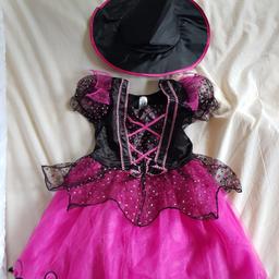 Halloween costume 2 piece 
Pink & Black witch dress with black pointed hat
age 3 - 4 years
good clean used condition