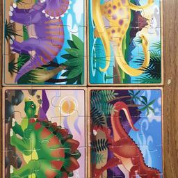 wooden box with 4 different dinosaur puzzles
has been used  in top condition
suitable for children aged 3+ (depending on child as some children  may master it younger)
collection only