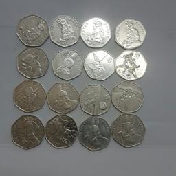 16 x collectable 50p coins 

£4.50 each