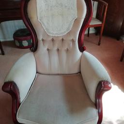 Occasional taupe velvet upholstered button back chair with mahogany legs and arms. Very comfortable seat. Collect from Broadstairs area only