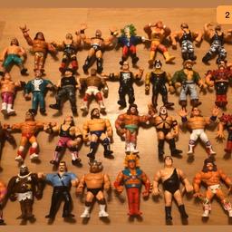 hasbro wrestlers figures 32 condition wwf wcw wwe . Condition is Used. Great set of figures rare Bret Hart series 8.
issues I have found while testing the figures a bushwacker does not stamp his foot as he should and doink has a finger missing as shown in the photo.
That out the way the positives are the figures are in played with condition but very good for there age Bret is a good figure to own kamala Steiner Andre etc they are all good figures
Reasonable offers accepted