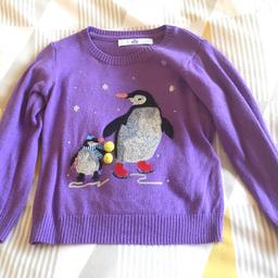Beautiful M&S penguin jumper in excellent, barely used condition. Purple with sequin penguin detail. Press the smaller penguin and it plays jingle bells. For age 1.5-2yrs. Collection only from smoke and pet free home, Studley.