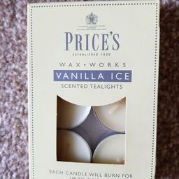 Price's 6 x Vanilla Ice Scented Tealights. Brand new in box. Collection from WV8 area. I can post if you are not local. Please note I am only accepting the asking price of 50p.