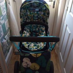 Selling a Cosatto woop pushchair - in Nightbird. 
Comes with matching changing bag & mat, cosytoes, bumper bar & rain cover. (Please note that the rain cover does have a tear on the seam - please see photos.) Tgis pushchair grows with your child, and can be front or parent facing. Please see photos for different seating positions. 

Pushchair has been used at grandparents house, it does have a few scuffs as expected but still performs great. Any questions, please ask!