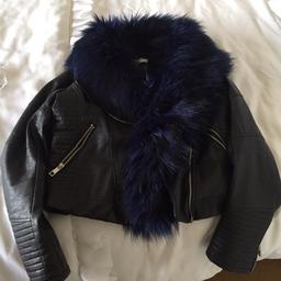 COLLECTION ONLY
Black imitation leather jacket with blue faux fur, as new worn once, nice clean condition, size 14
MAKE ME AN OFFER