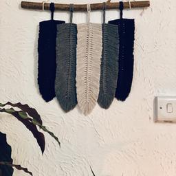 Boho style handmade feather Wall hanging made out of wood and cotton cord