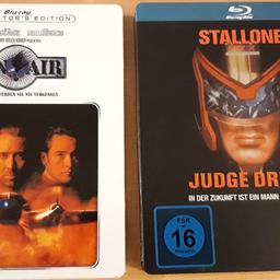 Con Air mit Nicolas Cage und Judge Dredd mit Silvester Stallone . Beide Bluray Steelbooks zusammen 12€ in steinfurt,  versand +1,50€. Einzelpreis je 7€ plus versand . paypal freunde und banküberweisung ok