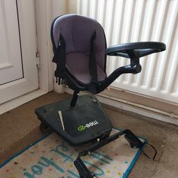 buggy board with seat, has a comfy insert, universal, the wheels on it flash when you walk both work fully. bought this for my son who has used it maybe 2 or 3 times as he just wanted to walk. the sticker on the bottom foot rest has rolled up but obviously doesn't effect use. can deliver for definite buy locally needs gone asap