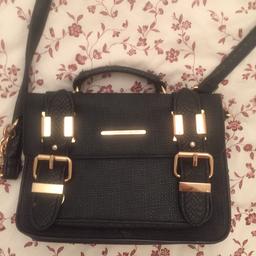 Black mini satchel bag with black croc effect