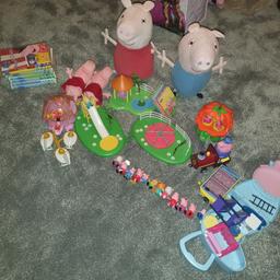 mixture of peppa pig toys and bits and pieces. the big teddy's at the back are talking teddys. one of the DVDs is missing and some have scratches but I think they work. not been watched for years so I'm just chucking them in the bundle. if I come across any more bits I'll add them in aswell. pick up from b31