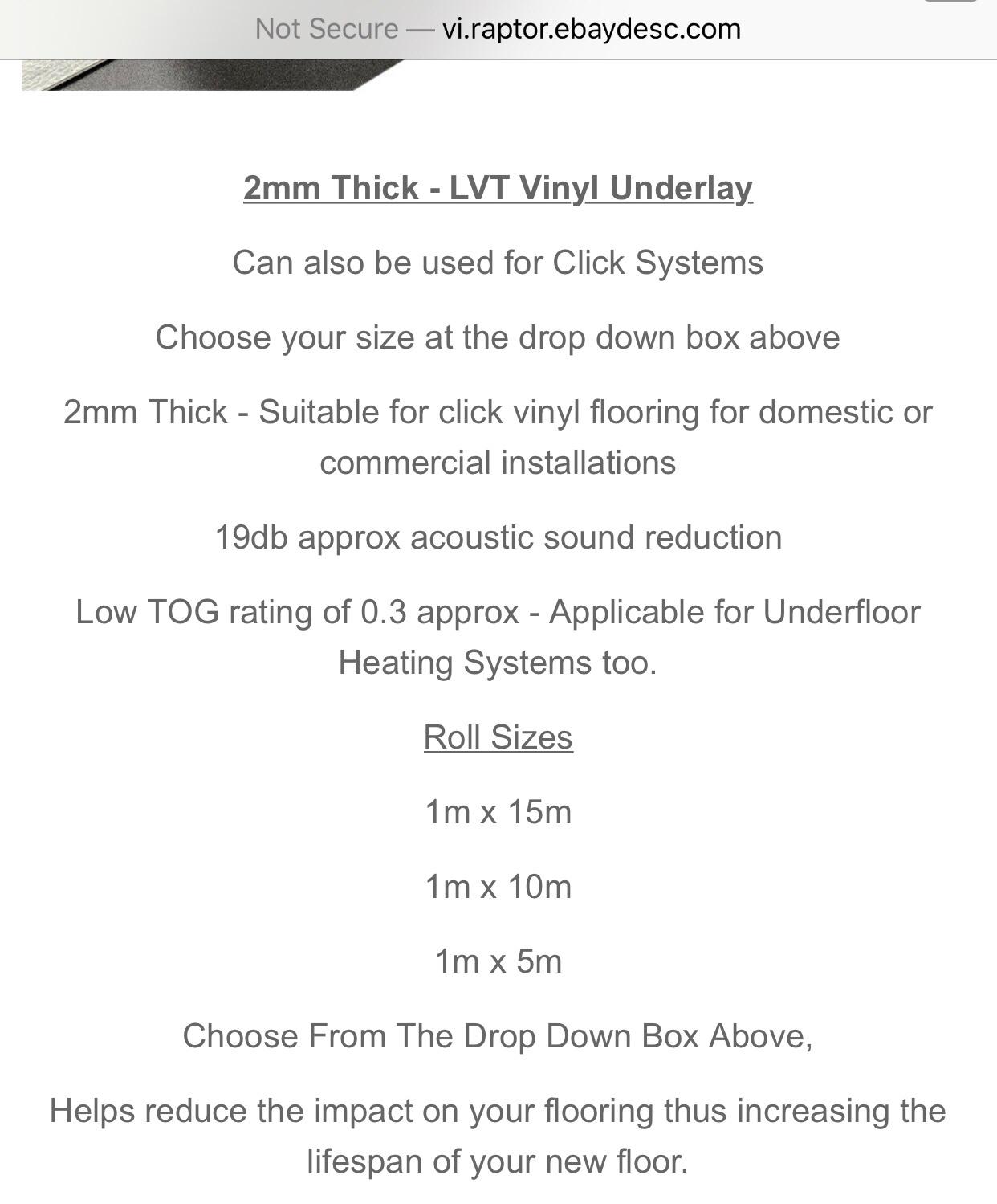 Click Vinyl Flooring Underlay 15m2 + 7.5m2 in SE10 London for £20.00