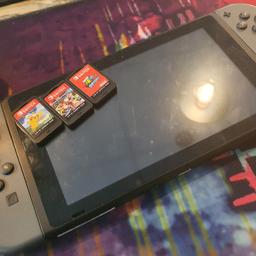 switch and 3 games, joycons and dock
working perfect
few Niks at top of screen as per photo but doesnt effect use and not cracked.
mario kart
pokemon
mario odyssey
no cases