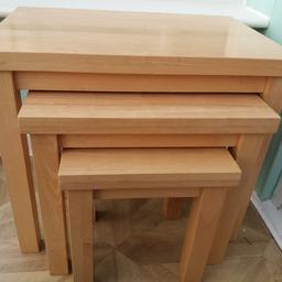nest of 3 light pine colour tables, in good condition, from pet and smoke free home, collection or can deliver for fuel locally.