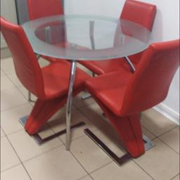 4 red leather chairs. Good condition. Approx 1m x 1m