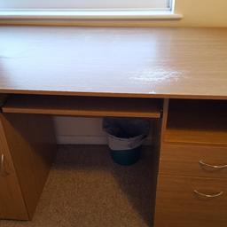 Nice desk with large storage space.
Some wear and tear on top as shown in pictures.

130cm width x 60cm depth x 76cm Height
To collect in Sutton