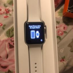 Apple Watch series 3 white and silver mint condition only worn twice comes with 40 and 42 strap it also has charger and two extra screen protector cases. Make a lovely Christmas present.