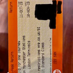 Quite simply a train ticket from Manchester Piccadilly to London Euston that is valid until this Sunday (can be used on Sunday).

Pickup OR delivery around Ashton-Under-Lyne/Manchester.

Delivery cost: £5
Pickup: Free