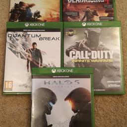 Xbox One games:
Quantum Break - £2
Deadrising 4 - £3
Titanfall - £1
COD Infinite Warfare - £2
Halo 5 - £2
Collection from Trentham Lakes, ST4.