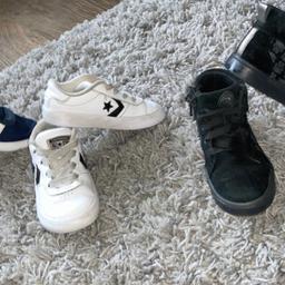Size infant 8 shoes, all used but in good condition. Blue Adidas, white leather converse & black limited edition marvel black panther Clark’s. Smoke and pet free home