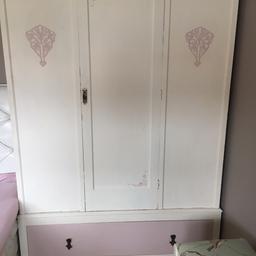 First come first serve Door opens with key and the whole width and length of wardrobe is for clothes the draw is deep SOLID WOOD done in chalk paint and waxed 3 times and collection by MANOR HOSPITAL WALSALL