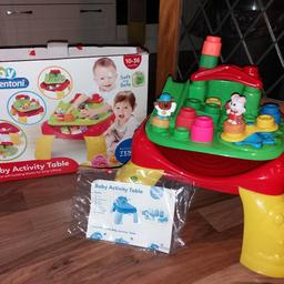 A fun, bright colour soft baby activity table. Suitable from about  8 mths to 36 mths. Comes with box and instructions, from pet and smoke free home. In excellent condition, make lovely Xmas gift.