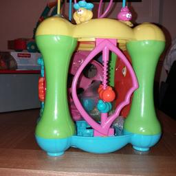 bright, colourful baby/toddler activity cube, 4 fun side, one side lights up and makes sounds, also detachable top, bead treading. 
In good condition, from pet and smoke free house.