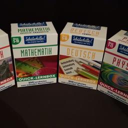 Verkaufe 4 Quick Lernboxen für Englisch, Mathe, Deutsch und Physik von Schülerhilfe. 
5€ für alle zusammen:)