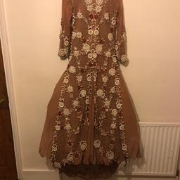 Asian wedding clothes long dress with a trail.
Condition is Used.The trail touched the ground so the lining has some bubbles

We have worn this outfit for a few hours.Lovely piece looked very elegant.
Brought for £750 from 7aat Rang Birmingham (made to measure)
Double can can to make it fluffy
Fully lined
I have only 3 left
1 at size 8-10
1 at size 10-12
1 at size 12-14
Selling at a bargain price£150 each
Open to reasonable offers
If you buy all3 I can sort a price out
Can post buyers pays extra