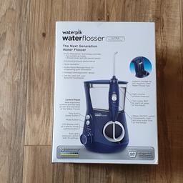Brand new in sealed box - never used
Model WP-663UK
Waterpik Ultra Professional Water Flosser
Ideal for braces and other dental work
With a combination of water pressure and pulsations it cleans deep between teeth and below the gum line where regular flossing can not reach
Uses a UK 2-Pin Bathroom Shaver Plug
Collection preferred
