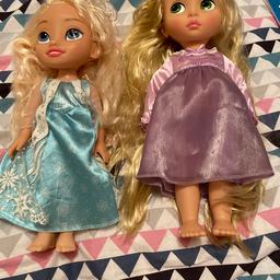 2 Disney princess toddler dolls in a used condition Rapunzel and Elsa . Hair is a bit matted on both dolls 
Collection in Sidcup