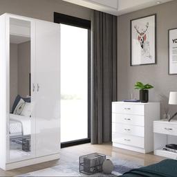 Brand new boxed containing
- Soft closed Mirrored Wardrobe
- 4 Drawer Chest
- Bedside

Collection from Rochdale, Can deliver up to 50 miles for extra £20

Dimensions:

Wardrobe 180 cm 76 cm 47 cm
4 Drawer Chest 68.5 cm 60 cm 40 cm
Bedside Cabinet 46.5 cm 45 cm 35.3 cm

comes flat packed in 4 boxes and will require assembling