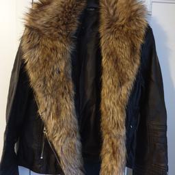 womens brown leather jacket size 16 fur is detachable excellent condition