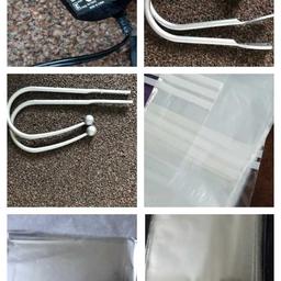 Curtain tiebacks. £1-25 a pair strong and sturdy basket £2 clear clothes and garment packaging bags 48x17 and 36x23cm 100bags for £1-25