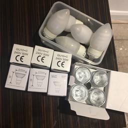 I am selling 10 GU10 50w LED bulbs in warm white. I have also included 5 energy saver bulbs. Collection only please.