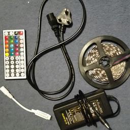This is a 5m long led strip that comes with a remote that has 44 buttons. I can explain what they all do on collection. The led strip has a sticky back that you peel off so you can stick it to the wall / tv (whatever you want to stick it to) very easily.

If you would like a video of the led strip with all of the colours and modes just ask and I will send it to you via wattsapp.