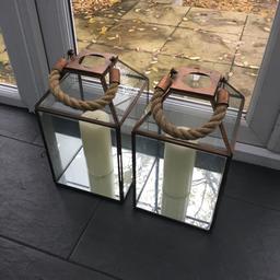 A pair of storm lanterns, vintage style. Collection only.  38 cm high.