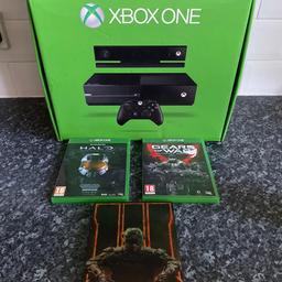 Selling a Xbox one with 3 games comes with: Xbox one, power wire, HDMI cable, one controller(no Kinect). And 3 games which are:
.Halo collection with all 4 games.
.Gear of war collection with all 3 games.
.Black ops 3 hard case edition.

My aunt brought this console few years back and only used it handful of times. I recently updated the console for the next person(TESTED). Great idea for Christmas present.
..REALLY GOOD CONDITION..

Needs to go ASAP as I’m moving
.No silly offers
