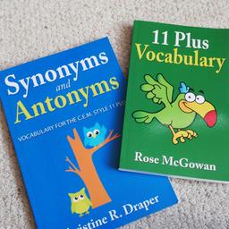 Two, as new, books to help with vocabulary and synonyms and antonyms for the 11 Plus tests. From a smoke and pet free home. Collection WD4.