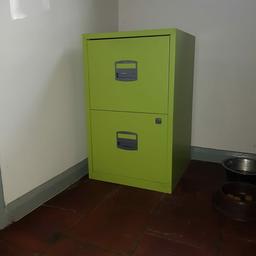 two drawer lime green filing cabinet including files