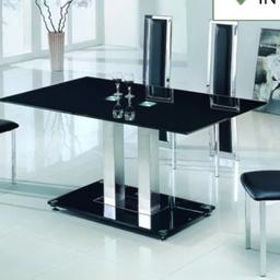 beautiful black glass and chrome alba dining table no scratches 4 matching amalia chrome and black dining chairs 5mths old cost £539 as new this is a stunning set 120