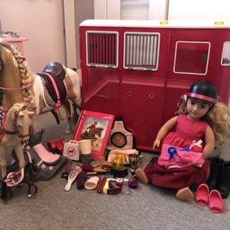 Excellent condition, no missing pieces, 
3 horses different sizes with different accessories, doll with 2 outfits. 

Paid £200 new few months ago for it all.