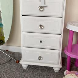 White wood tall standing drawers