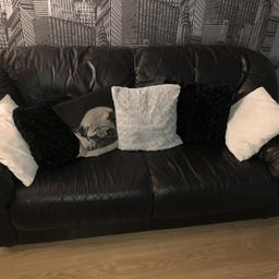 Good condition, black leather 3 seater sofa
