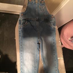 Denim full length dungarees with a grey rabbit detail on the chest. Good condition.